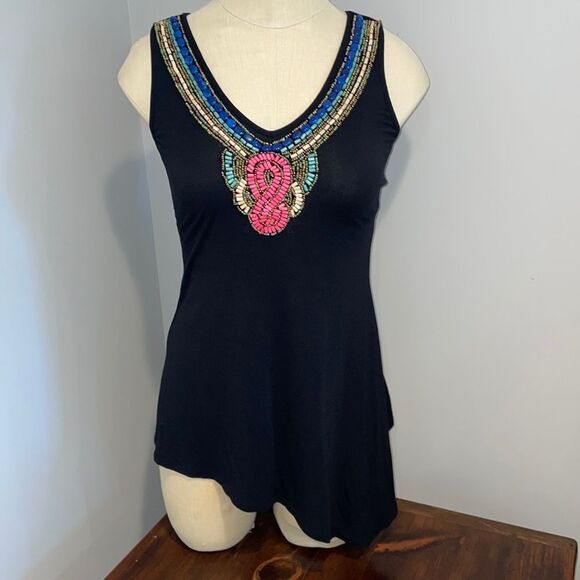 Boston Proper Asymmetrical Beaded Tank Top Size XXS - Picture 1 of 11